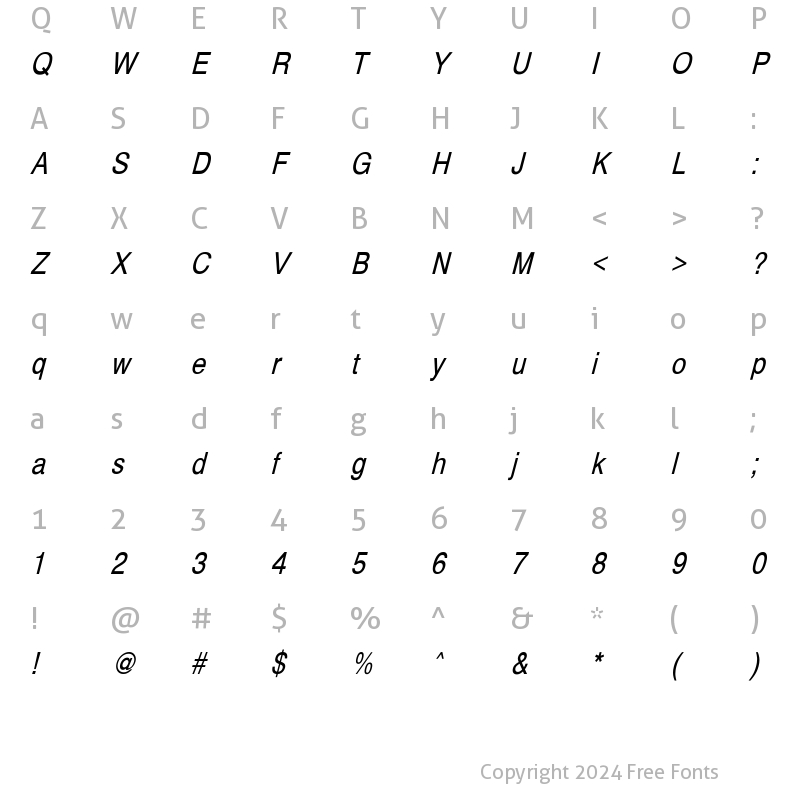 Character Map of HelveticaCndObl-Normal Regular