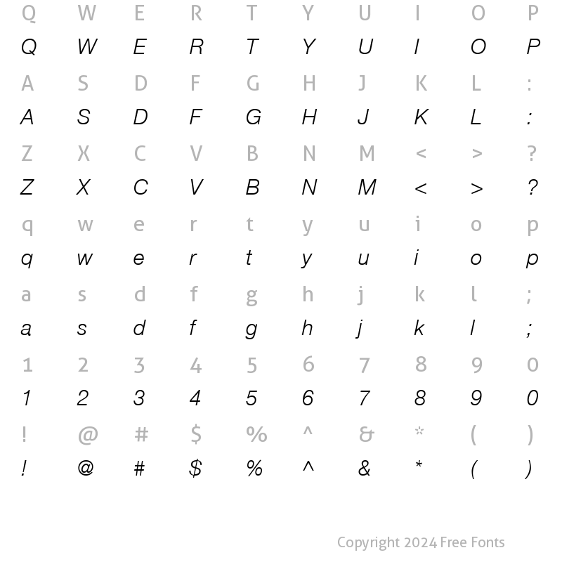 Character Map of HelveticaNeue Italic