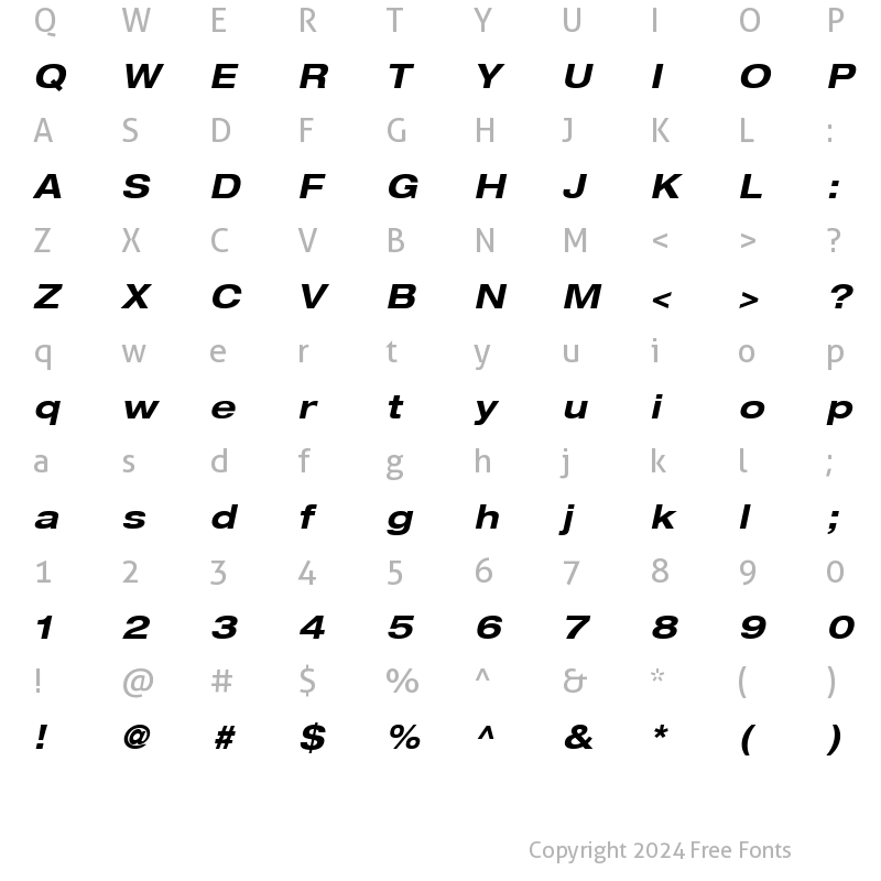 Character Map of HelveticaNeue LT 53 Ex BoldOblique