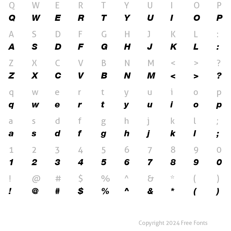 Character Map of HelveticaNeue LT 65 Medium Bold Italic