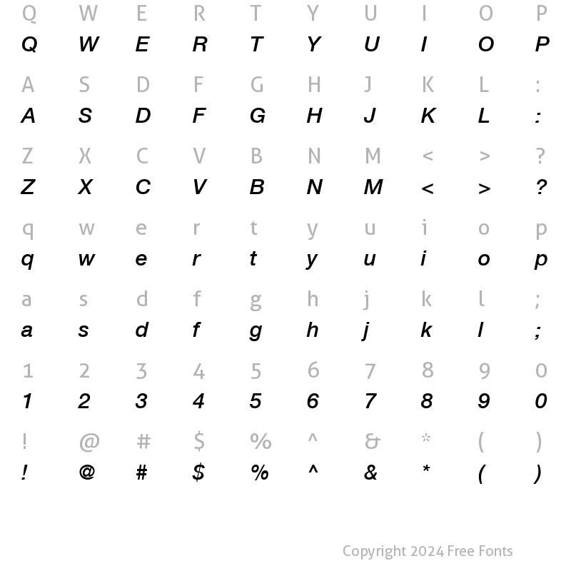 Character Map of HelveticaNeue LT 65 Medium Italic