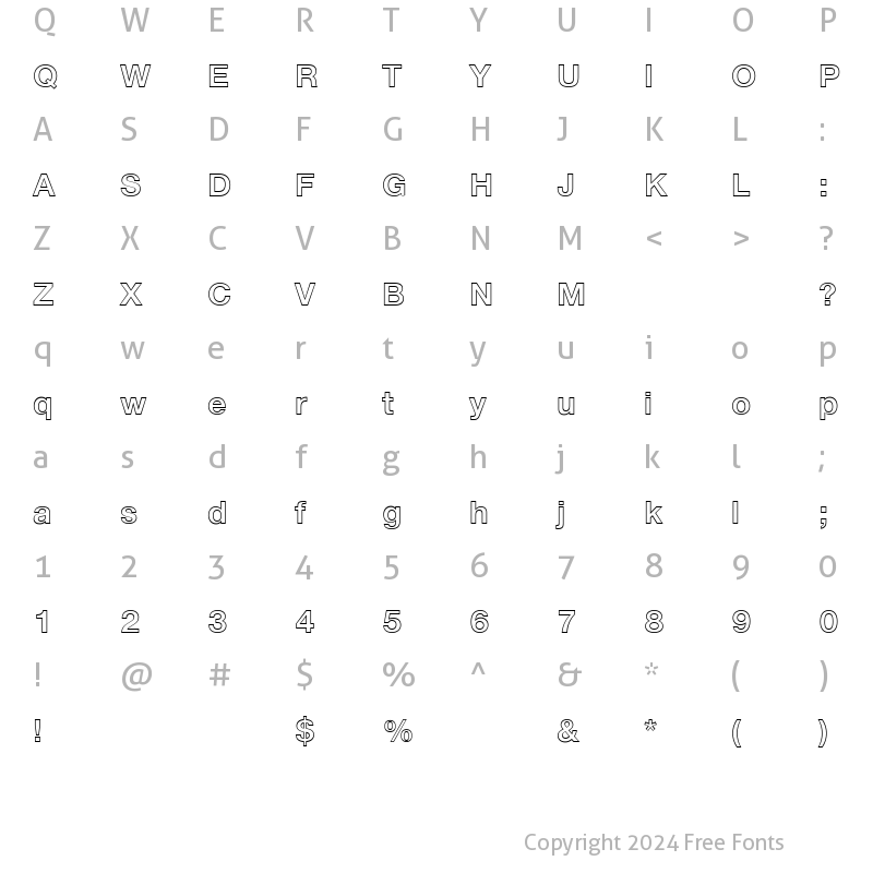 Character Map of HelveticaNeue LT 75 BdOutline Regular