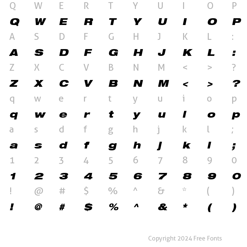 Character Map of HelveticaNeue LT 93 BlackEx Oblique