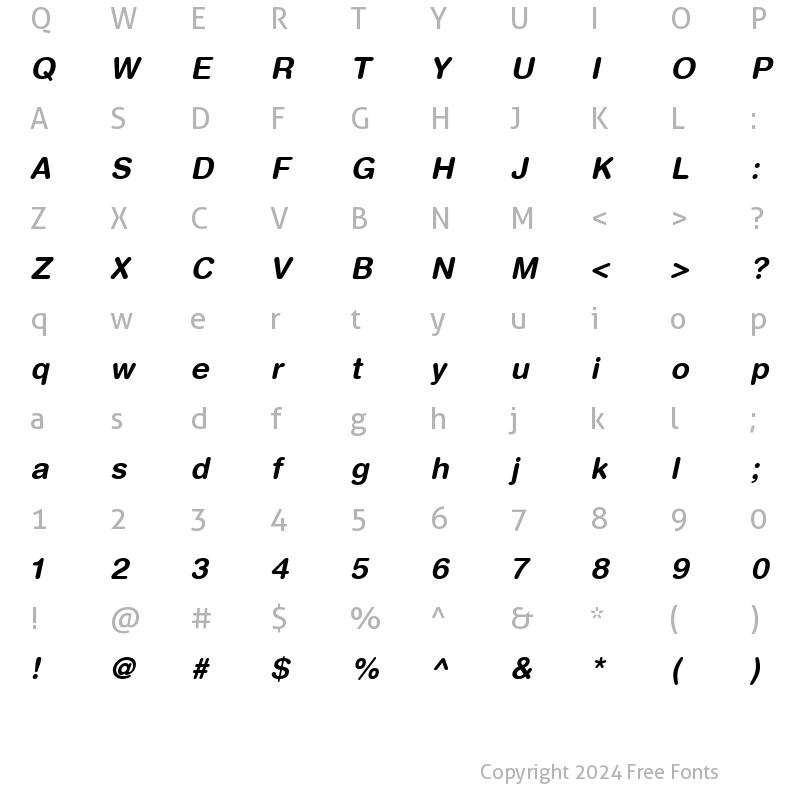 Character Map of HelveticaRounded LT Bold Italic