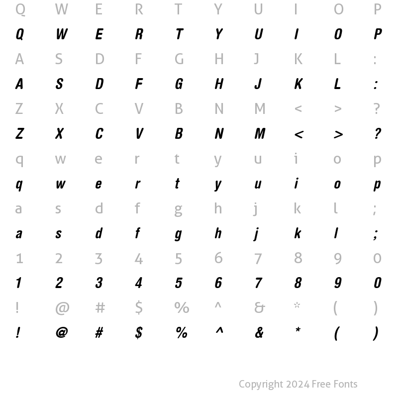 Character Map of HelveticaRounded LT BoldCn Italic