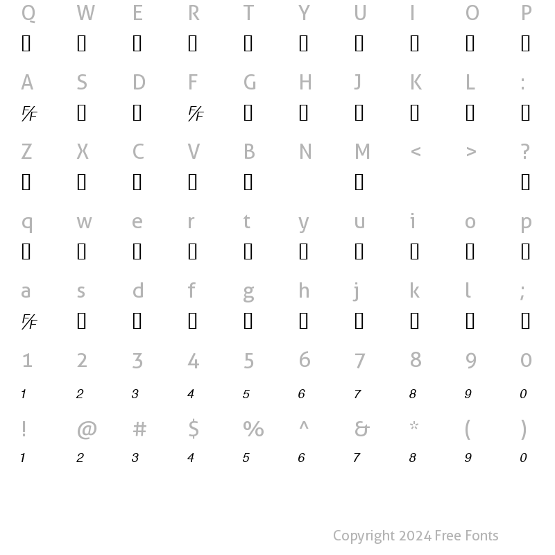 Character Map of HelvFB Oblique