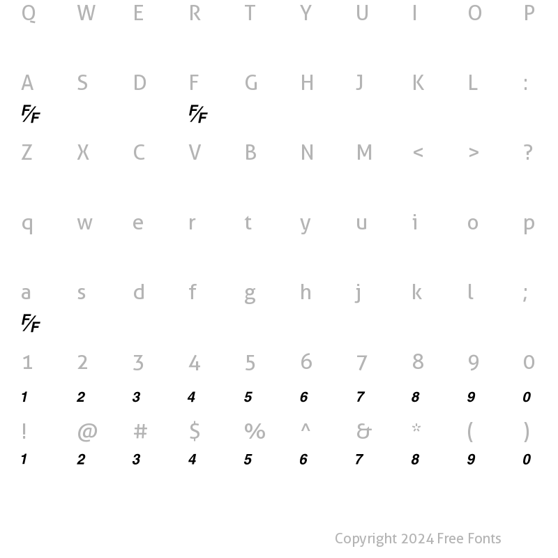 Character Map of HelvFE Bold Oblique