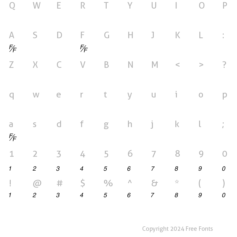 Character Map of HelvFE Oblique