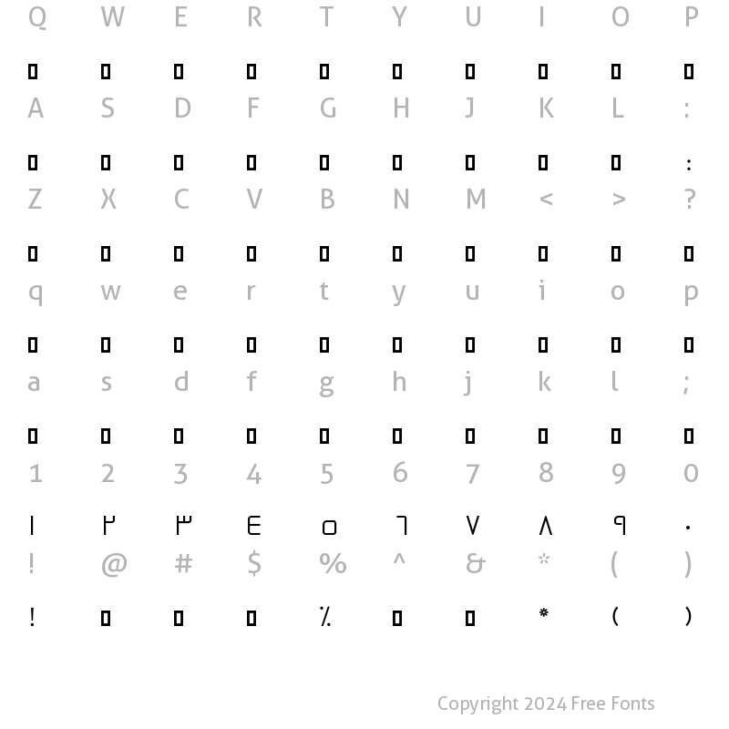 Character Map of Hend Regular