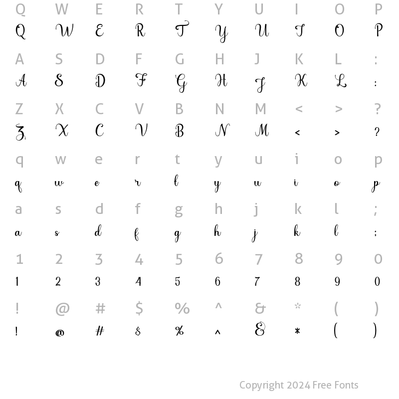 Character Map of Hening script Regular