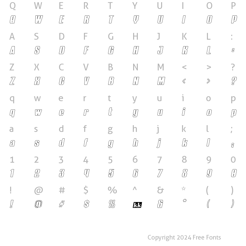 Character Map of Heroxy Oblique Outlline