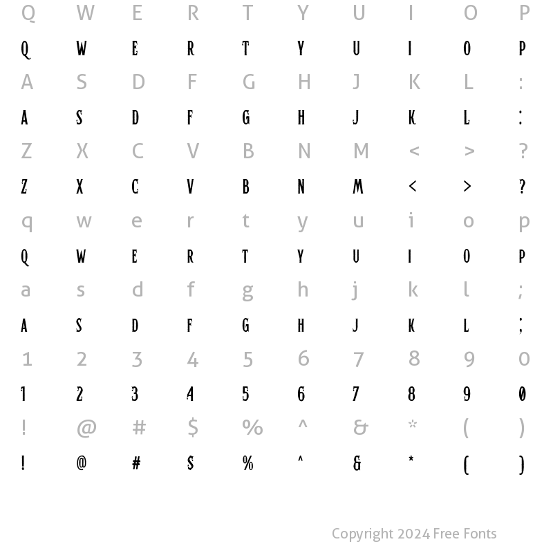 Character Map of Hertical Serif Rough