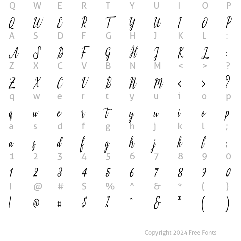 Character Map of Hestika Script Regular