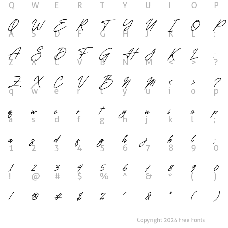 Character Map of Hestteroid Brilliant Italic