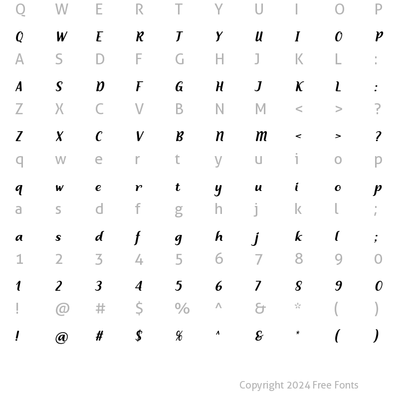 Character Map of Heya Italic