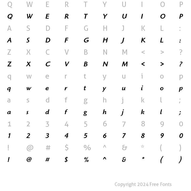 Character Map of Highlander ITC Medium Italic