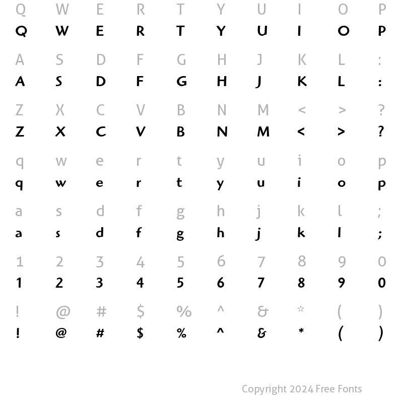 Character Map of Highlander ITC Std Medium