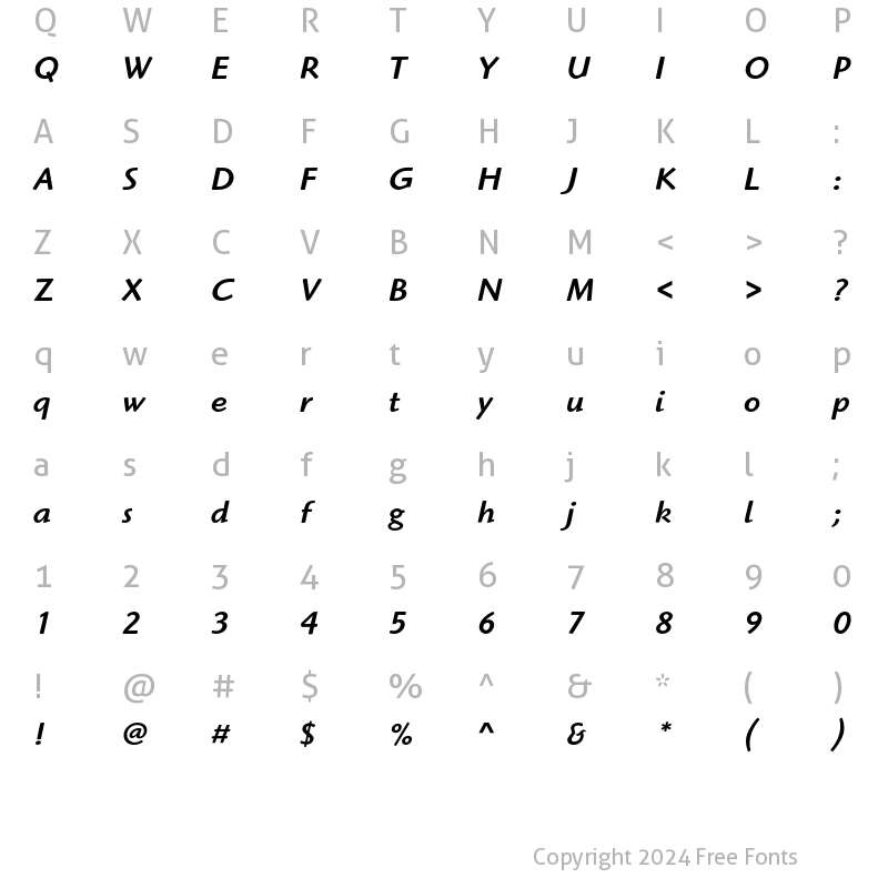 Character Map of Highlander ITC Std Medium Ital