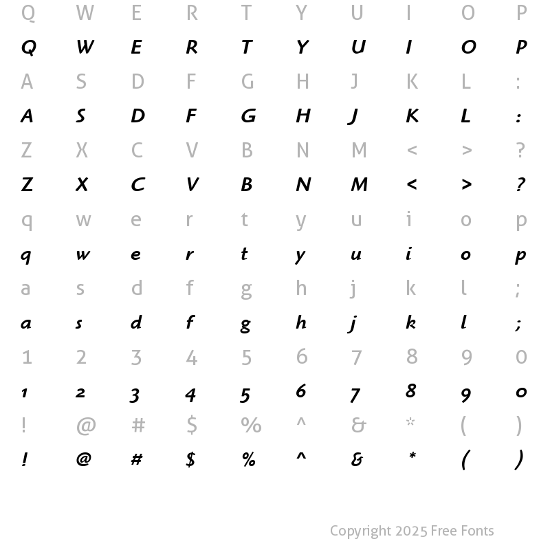 Character Map of Highlander Md OS ITC TT MedIta