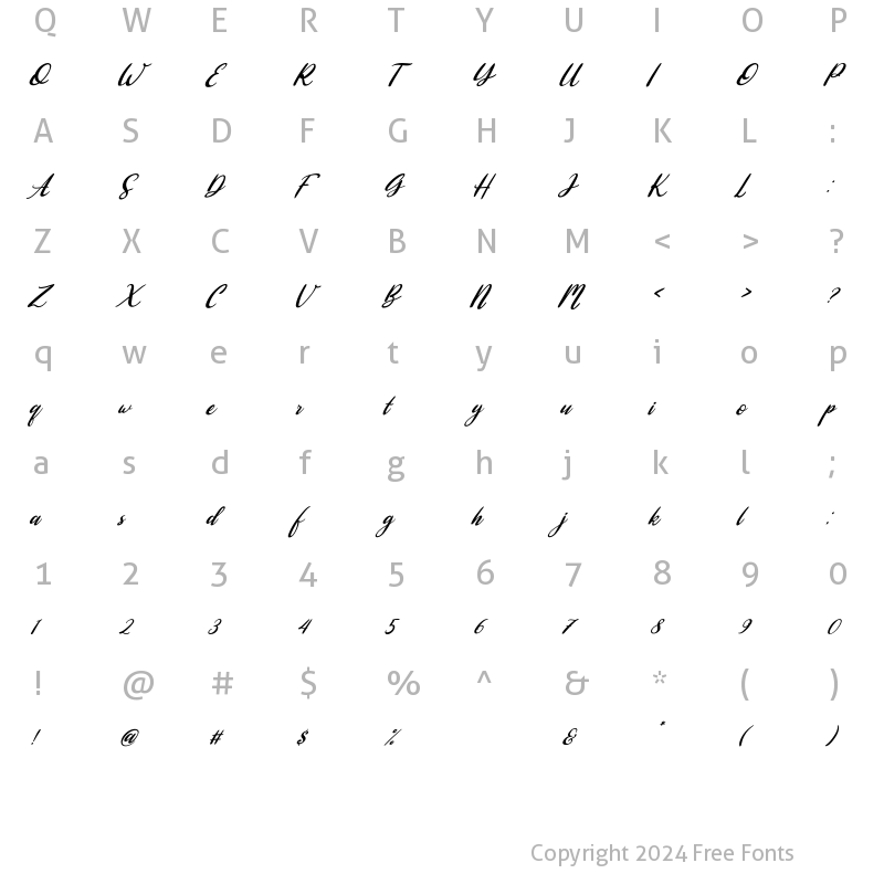 Character Map of Highlight Italic