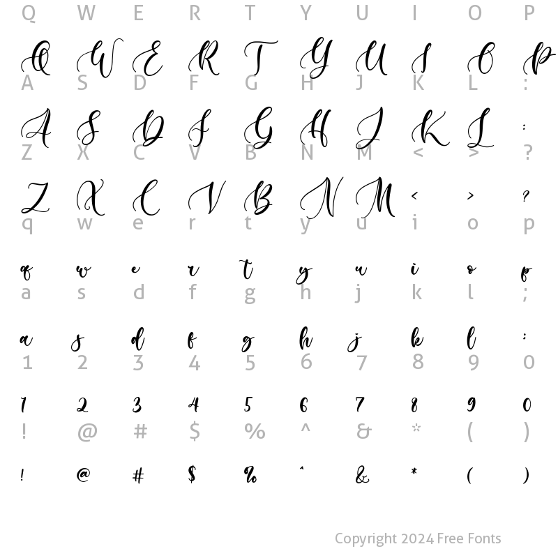 Character Map of Hillary - Beauty and Lovely Fon Regular