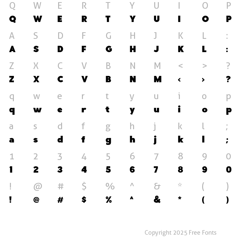 Character Map of Hillray Regular