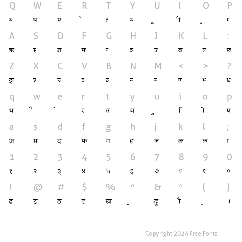 Character Map of HindiSanskrit Regular