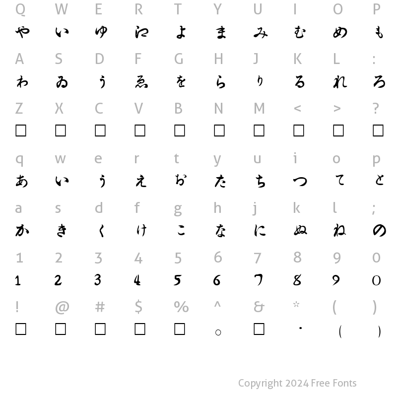 Character Map of Hira Regular