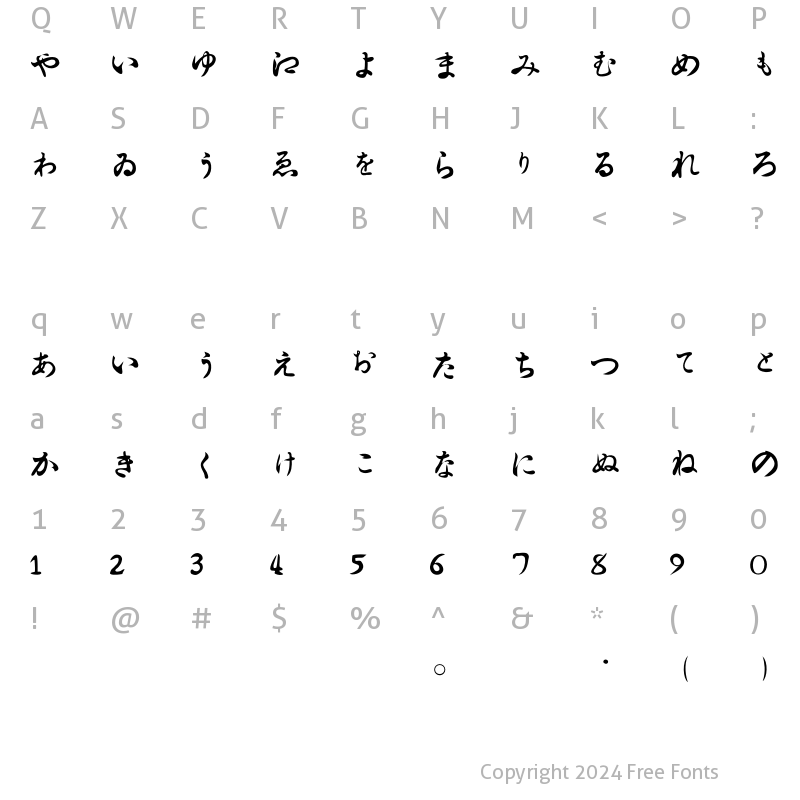 Character Map of HiraGana Regular