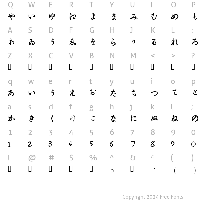 Character Map of Hiragana Regular