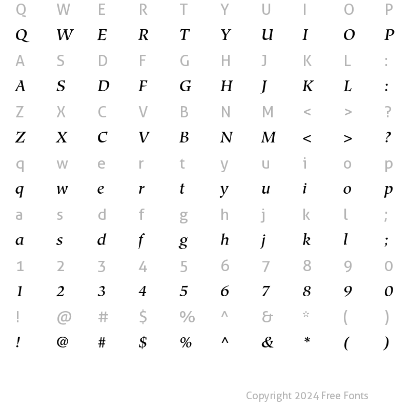 Character Map of Hiroshige Medium Italic