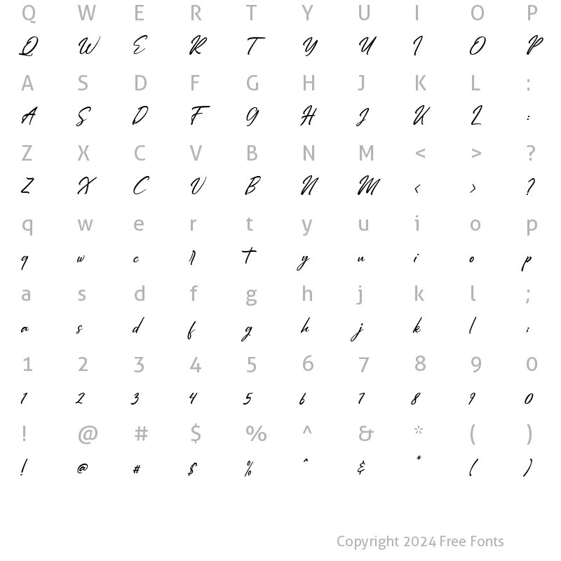 Character Map of Hiroshima Script Slant Regular