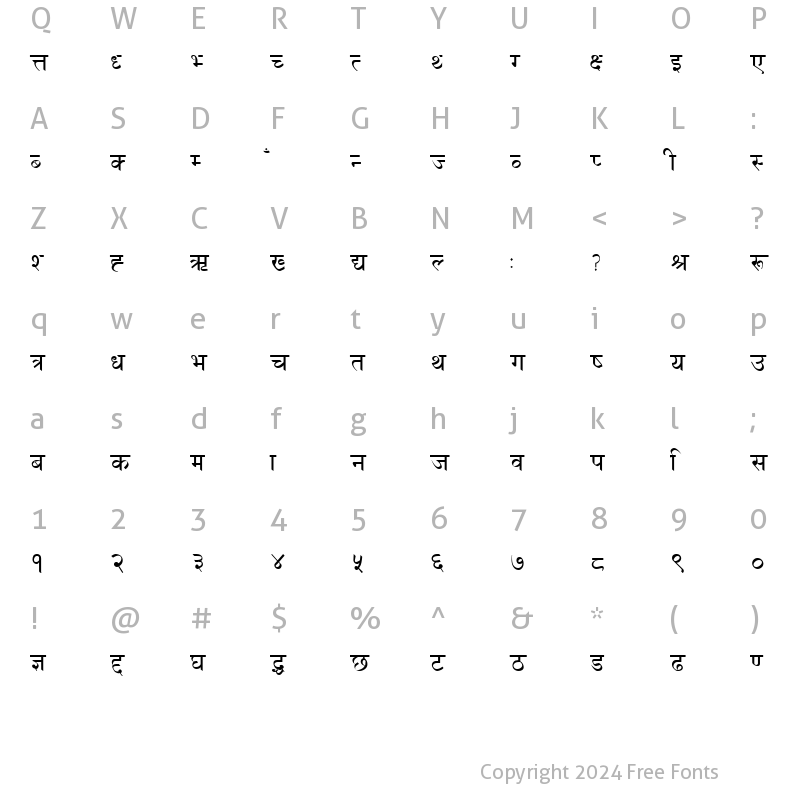 Character Map of Hisab Regular