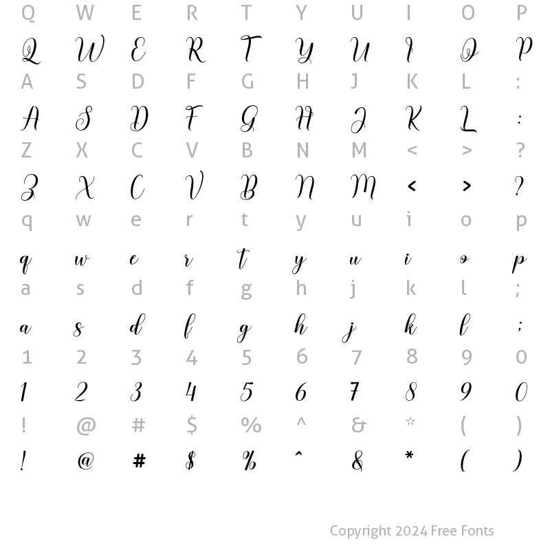 Character Map of Histeria Dinamond Regular