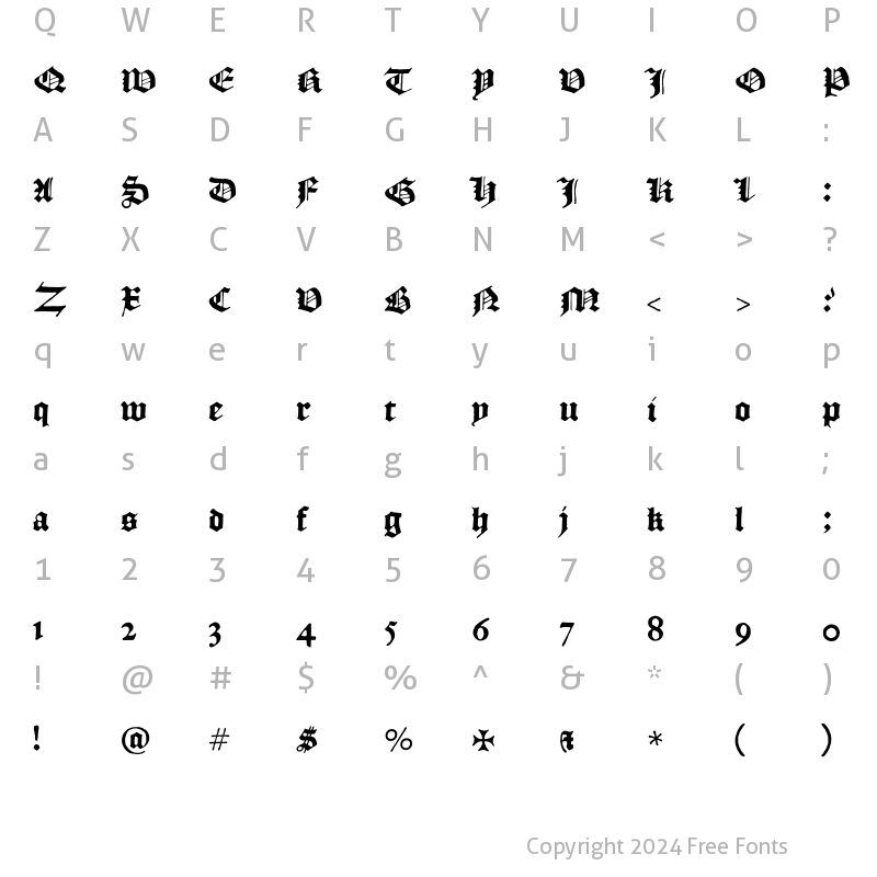 Character Map of Historical EnglishTextura Regular