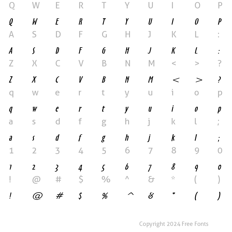 Character Map of Hobby Wide Italic