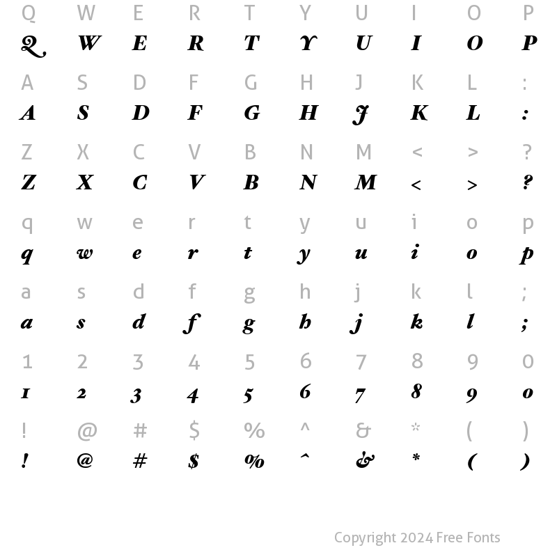 Character Map of Hoefler Text Black Italic