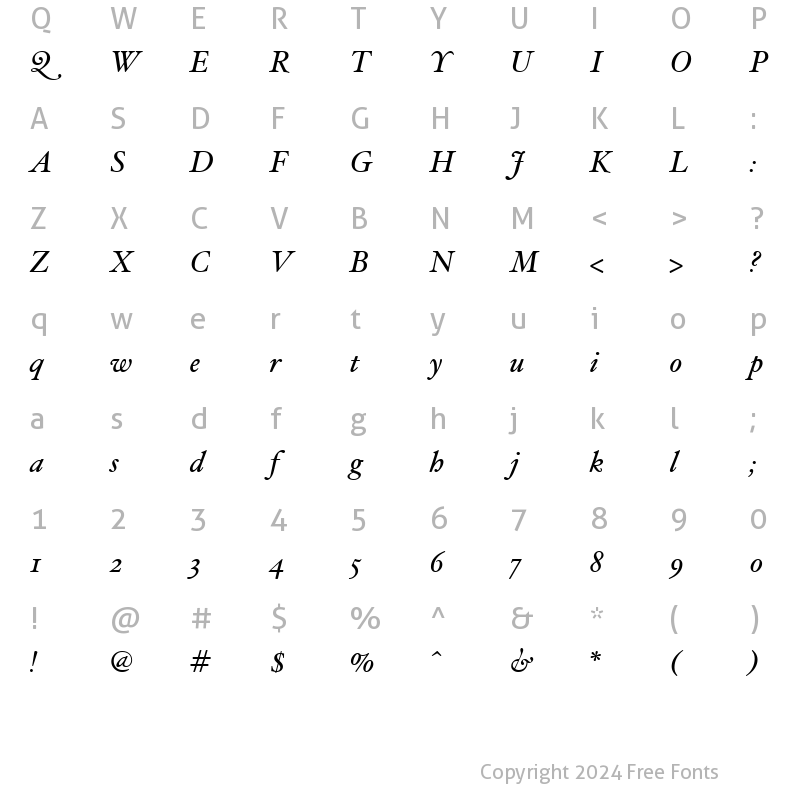 Character Map of Hoefler Text Italic