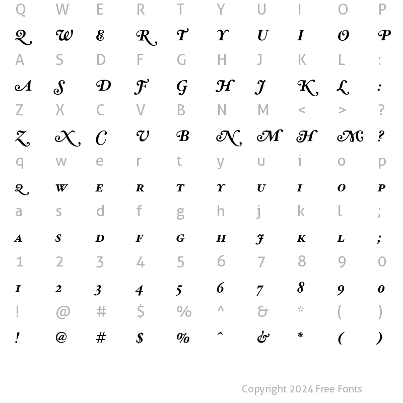 Character Map of HoeflerText --Sw-SC Bold Italic