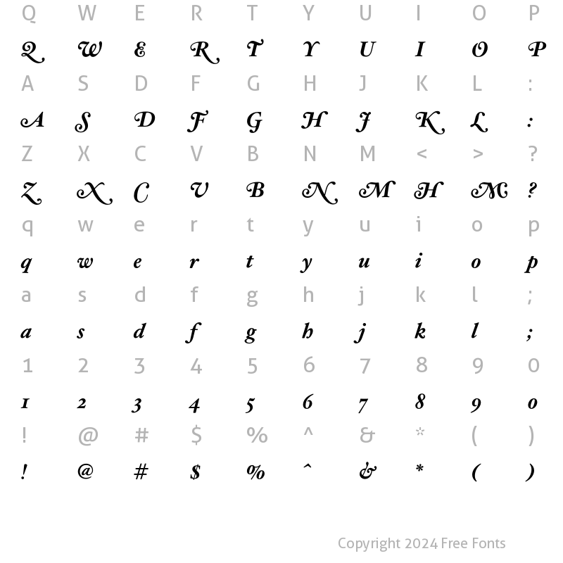 Character Map of HoeflerText --Swash Bold Italic