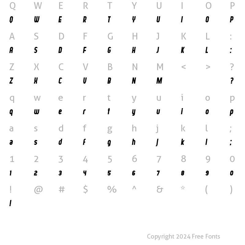 Character Map of Hofmann Italic