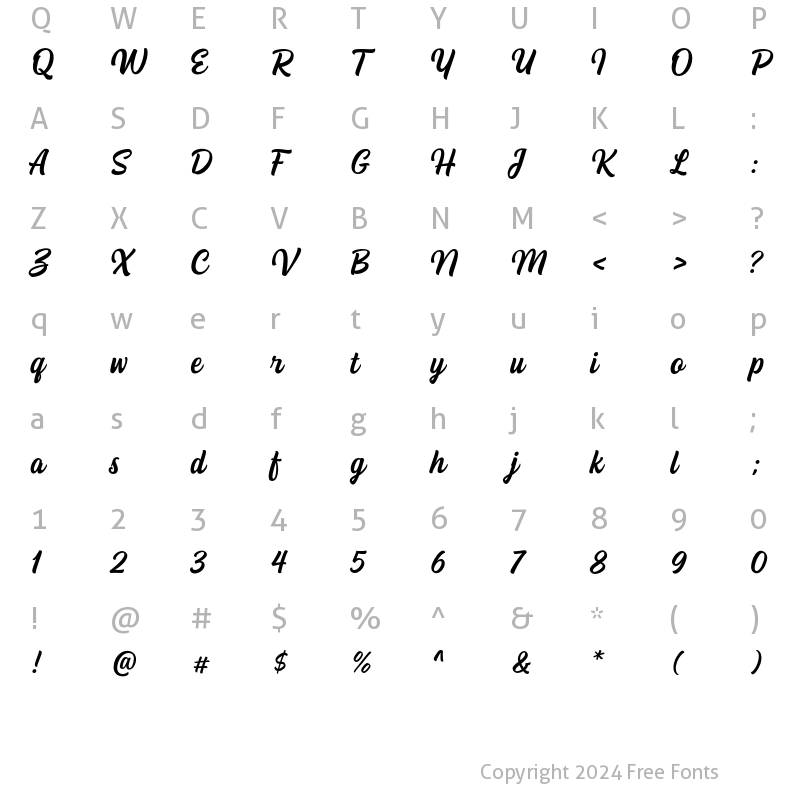 Character Map of Hokyaa Script Regular