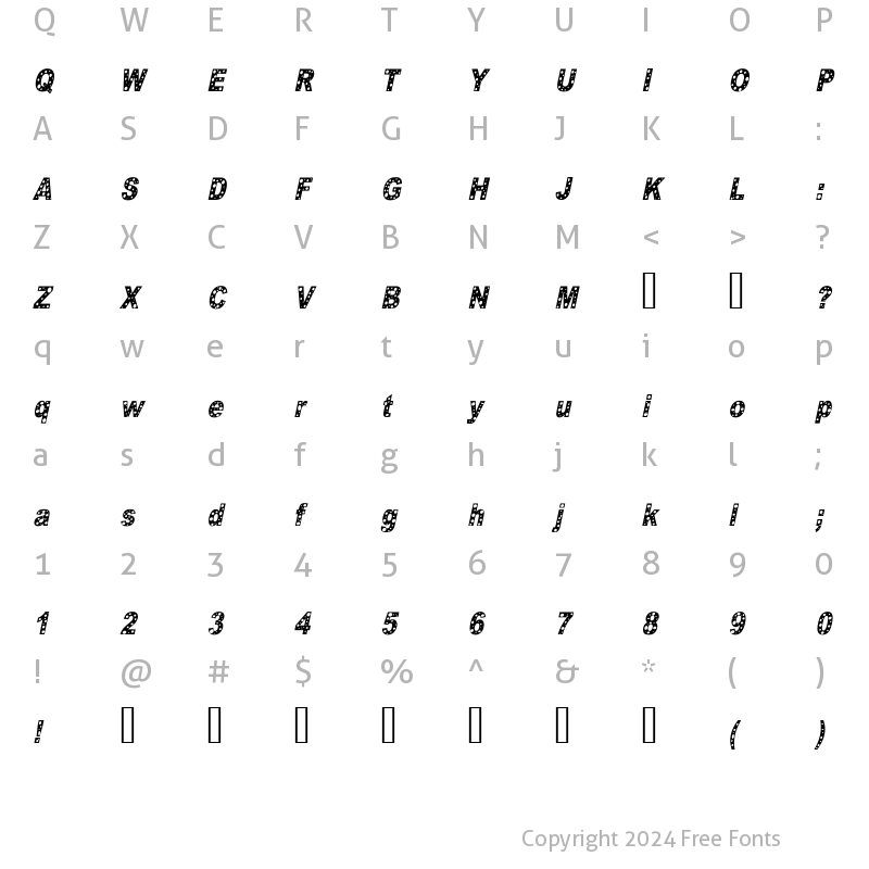 Character Map of HOLE 2 cursive