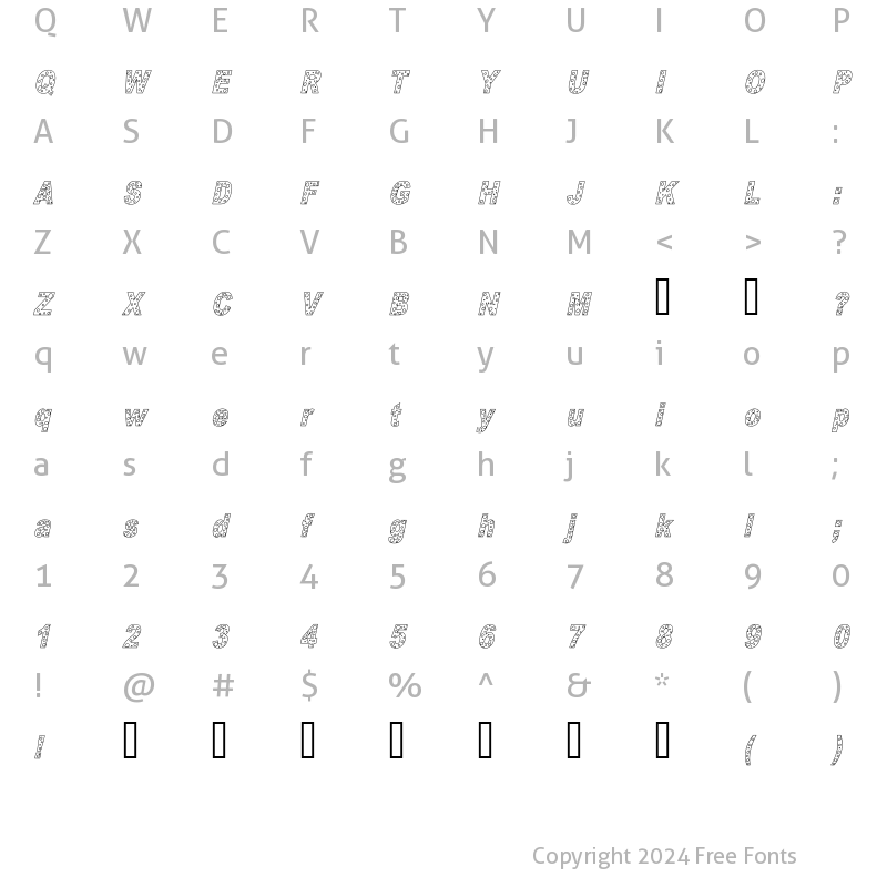 Character Map of HOLE 3 cursive outline