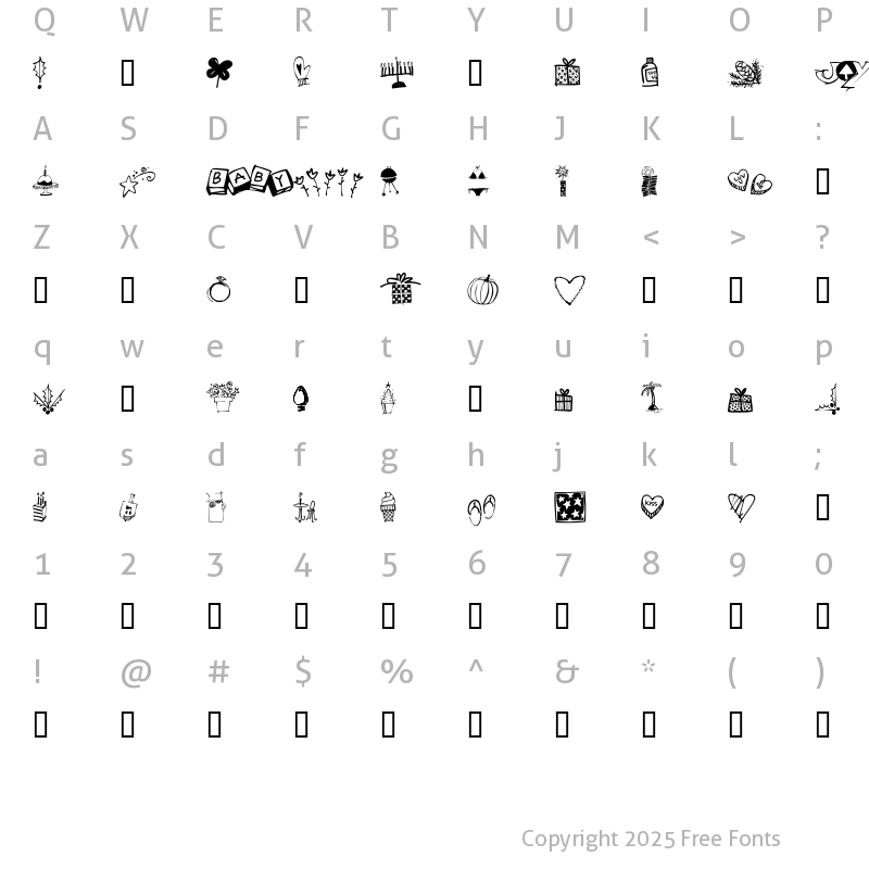 Character Map of Holiday DoodlesToo Regular