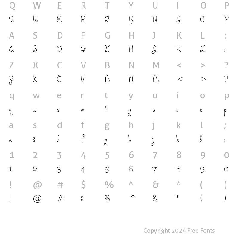 Character Map of Holiday Springs BTN Lt Regular