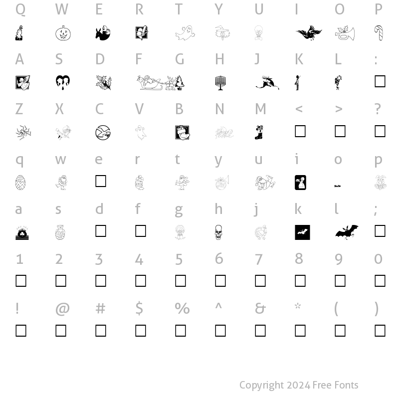 Character Map of Holiday Symbols Regular