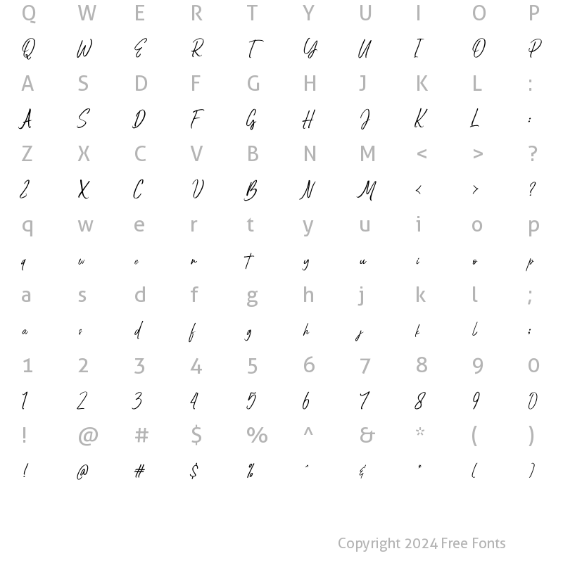 Character Map of Holingston Clean Slant