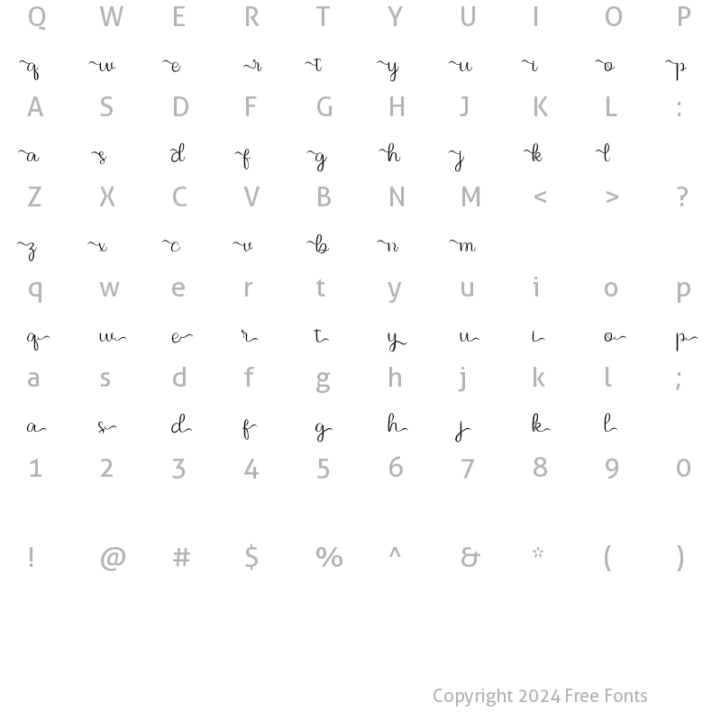 Character Map of Holistya Swash Regular