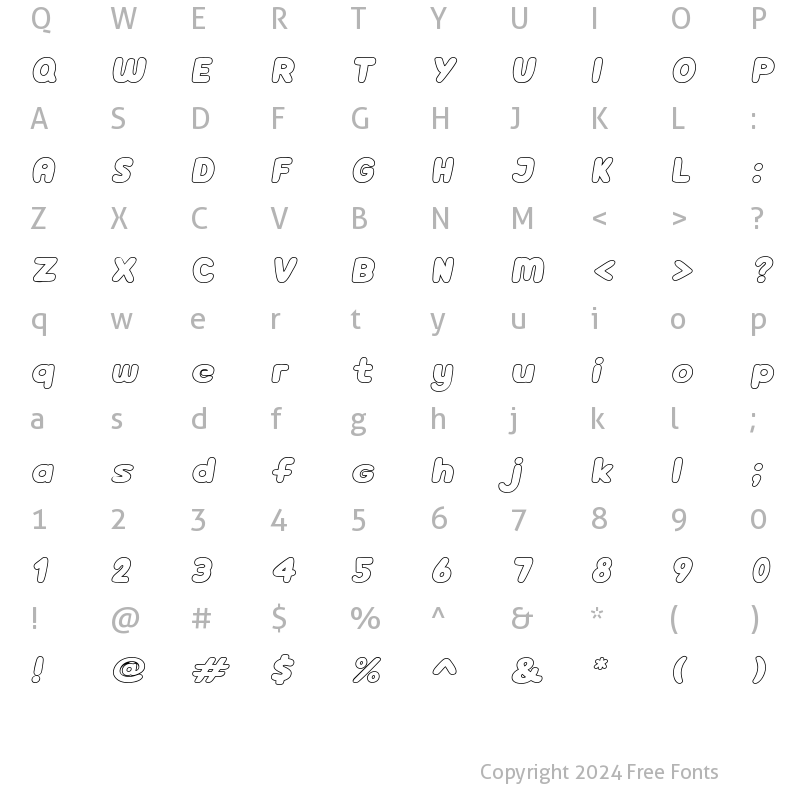 Character Map of HollaBear Outline Italic